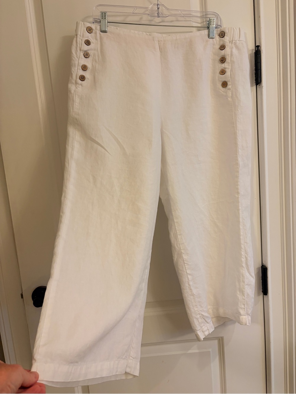 J.Jill Love Linen White Wide Leg Crop Pants Nautical Button L Petite - Picture 4 of 10